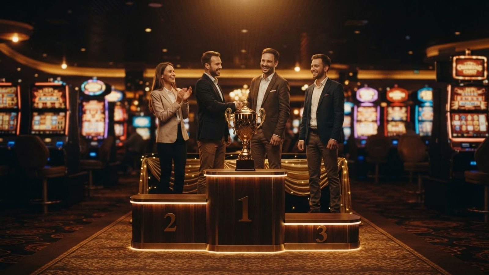 Golden trophy on podium for casino tournament